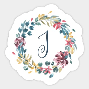 Floral Monogram J Colorful Full Blooms Sticker